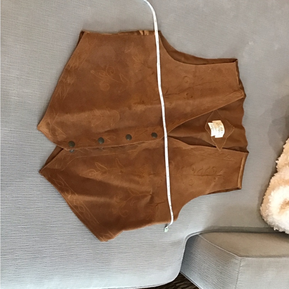J gee leather embroidered Brown Button-Up Vest